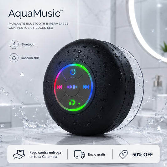 AquaMusic™ Parlante Bluetooth Impermeable con Ventosa y Luces LED
