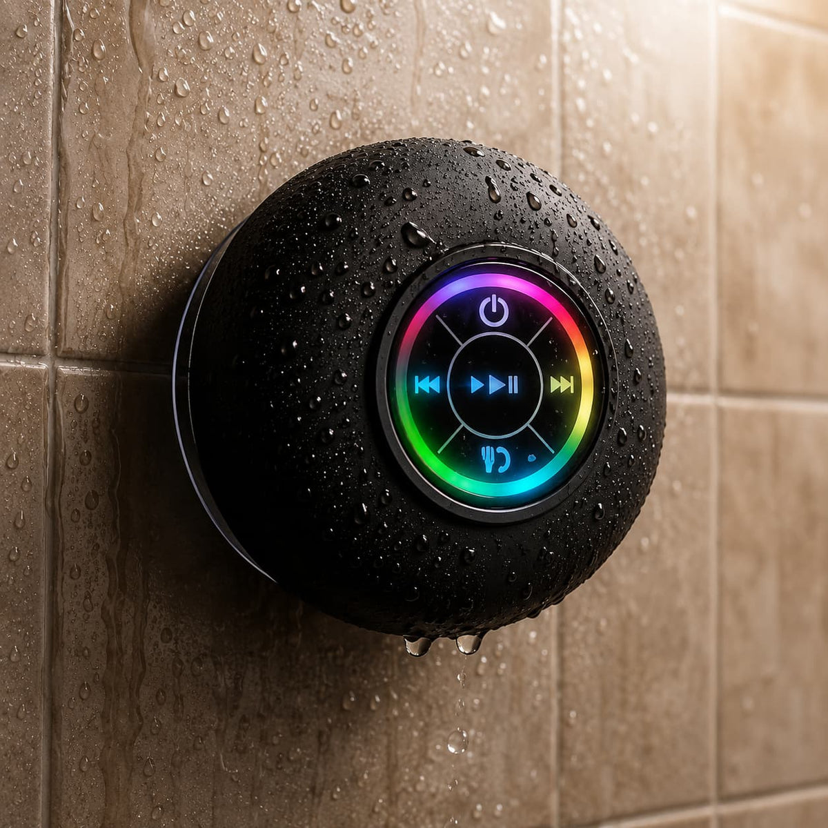 AquaMusic™ Parlante Bluetooth Impermeable con Ventosa y Luces LED